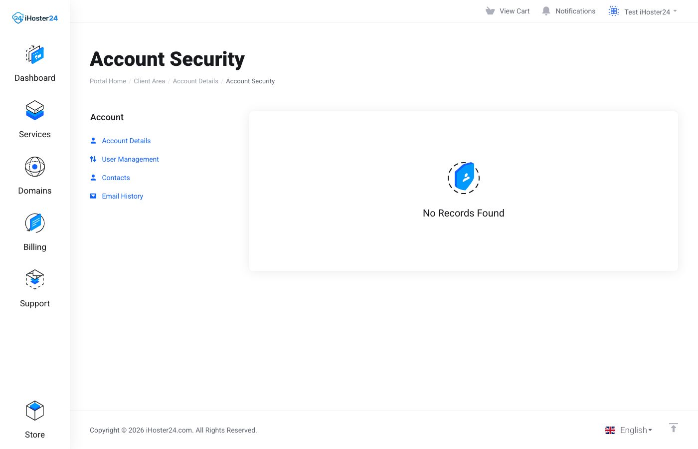 Client Area Account Security page for two-factor authentication