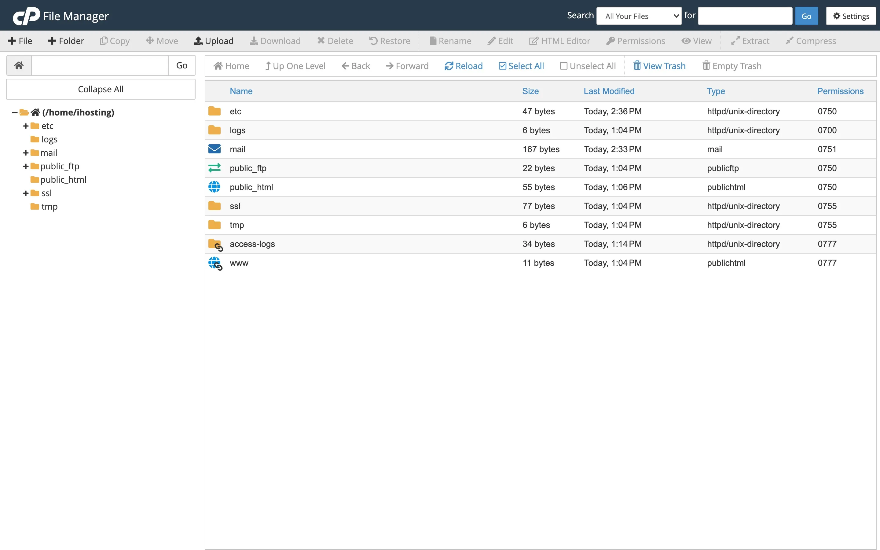cPanel File Manager showing website files