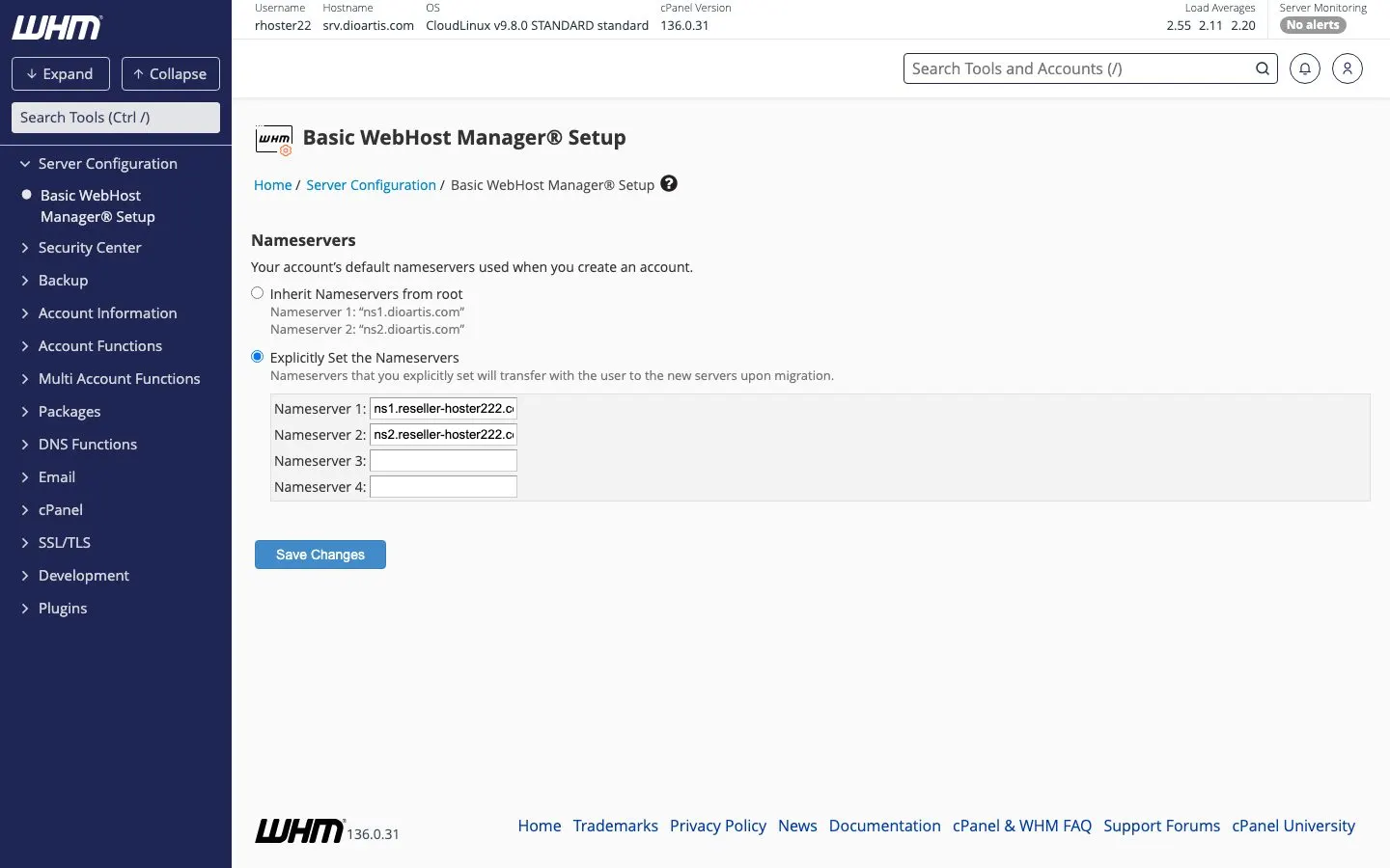 WHM Basic WebHost Manager Setup
