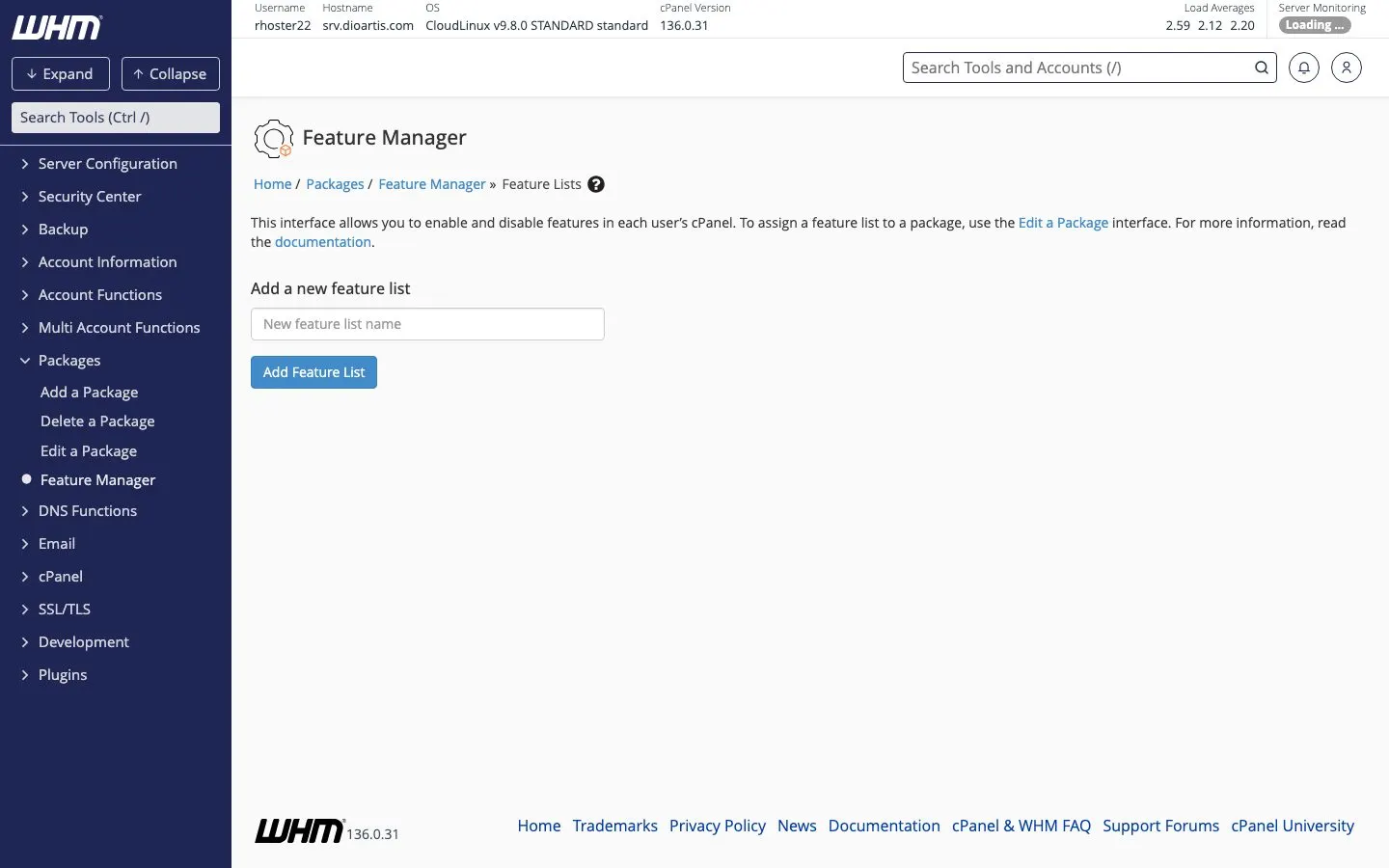 WHM Feature Manager