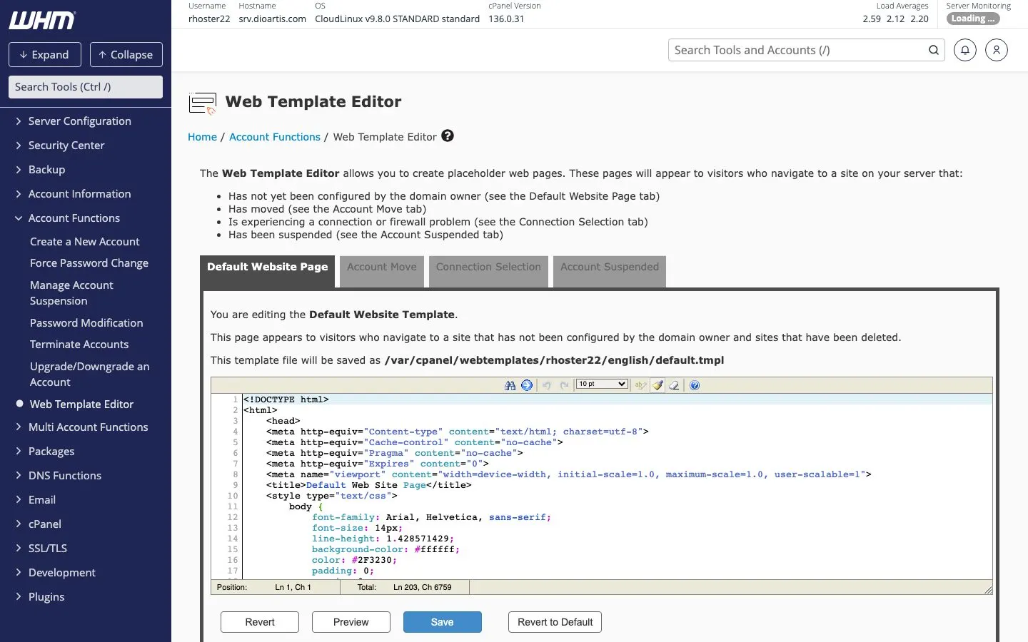 WHM Web Template Editor